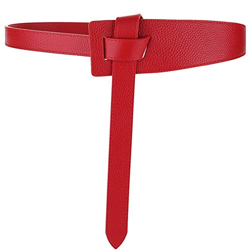 ALAIX Women's Leather Belt Dress Belt for Jeans Jumpsuit Coat Fashion Tie a Knot Genuine Leather Waist Belt - color: Red, size: Waist Size up to 34 inches