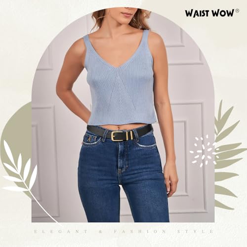 3 Pack Women's Belts for Jeans Pants Dresses Fashion Ladies Leather Waist Belt with Buckle Leather Belts - color: Black+brown+white(gold), size: Fit Waist Size 42-46in
