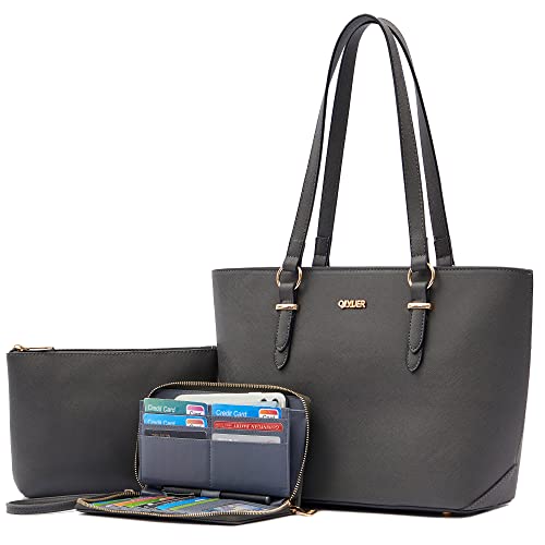 Purses And Wallets Set For Women Work Tote Satchel Handbags Shoulder Bag Top Handle Totes Purse With Matching Wallet - color: A41-3pcs/Set Darkgrey