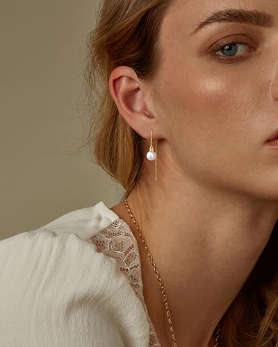 NECOCY Gold Dangle Earrings for Women Non Tarnish 14K Gold Plated Drop Wedding Hypallergenic Earring Dainty Long Hanging Chain CZ Pearl Threader Earrings Trendy Silver Plated Jewelry for Women - style: Gold&Style6