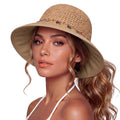 TOP-EX chicpony™ Cooling UPF 50+ Wide Brim Beach Hand Crochet Straw Hat - color: Khaki Shell, size: Large