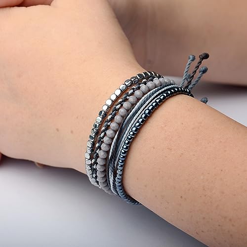 Mezcla Vida Handmade Waterproof Rope Bracelets Pack String & Beaded Bracelet Stack - Set of 5 Stackable Bracelets For Women, Summer Accessories & Bohemian Bracelets for Teen Girls - color: Mixed Grey