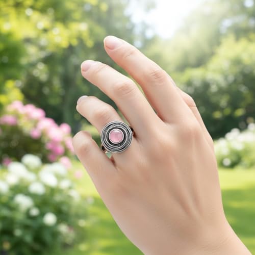Mulit Circle Cross Lines Thick Top Jade Gem Ring,Silver Plated Cocktail Party Ring,Statement Ring Jewelry Gift for Women - color: RIng_A rose