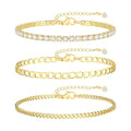 Gold Bracelets for Women, 14k Gold Plated Hand Chain Bracelet, 2 Pcs Ring Bracelets for Women Trendy Dainty Cubic Zirconia Bracelet Ring Bracelet Hand Jewelry Adjustable 6.3'+2' - style: CZ+cuban-1