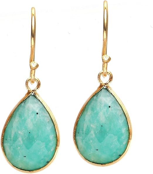 Gempires Teardrop Crystal Earring, Pear Shape Dangle Drop Earrings, Natural Gemstone Earring, Minimal, Everyday Wear, Hypoallergenic 14k Gold Plated, Gift for Mom Wife friend