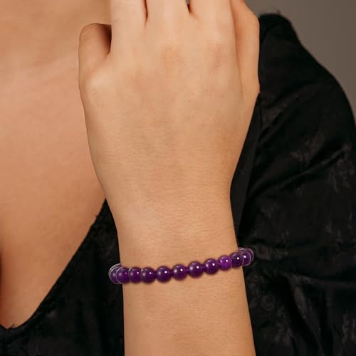 Gnamy Healing Crystal Bracelet for Women, Natural Stone Beaded Healing Crystal Bracelet Triple Protection Stress Relief Beads Jewelry Birthday Gifts Jewelry for Her - style: Amethyst