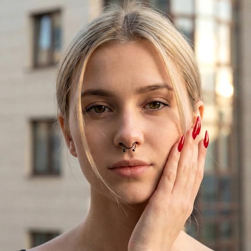 10PCS Fake Septum Rings Stainless Steel Fake Lip Ring Clip on Septum Piercing Adjustable Non-Piercing Lip Piercing Jewelry Double Hoop Nose Ring Clip On Helix Cartilage Hoop Earring Cuff for Women Men