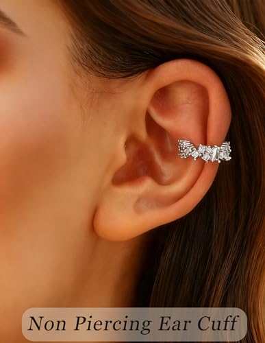 16Pcs Ear Cuff Earrings for Women Non Piercing Gold Silver Plated Ear Cuffs Non Pierced Clip on Cartilage Earring CZ Heart Flower Ears Wrap Fake Earrings Jewelry Set Lightweight Adjustable - color: Silver