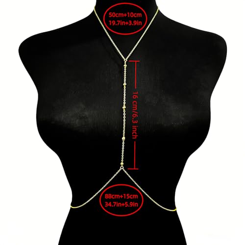 14k Gold Plated Cross Waist Body Chain for Women, Sexy Bra Body Chains & Belly Chain, Waist Beach Jewelry for Vacation Accessories - style: Beaded - gold