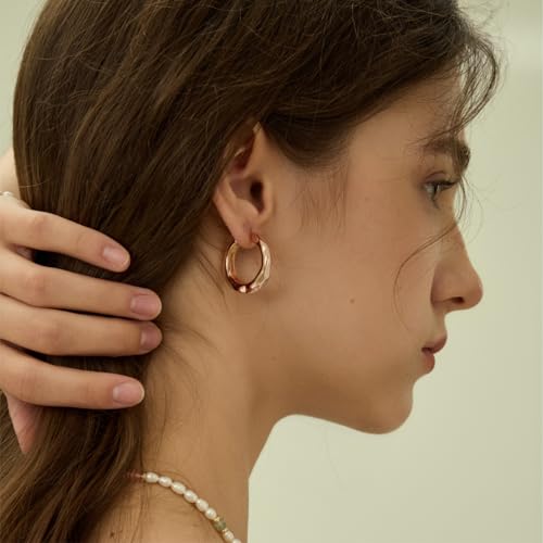 ARSIS Mix & Match 18K Gold-Plated Hoop Earrings for Women, Hypoallergenic, 925 Sterling Silver Posts, Organic Textured Design, Lightweight Hoops in Gold/Silver/Rose Gold, Jewelry Gift for Her - color: Rose Gold-20mm, size: 20mm