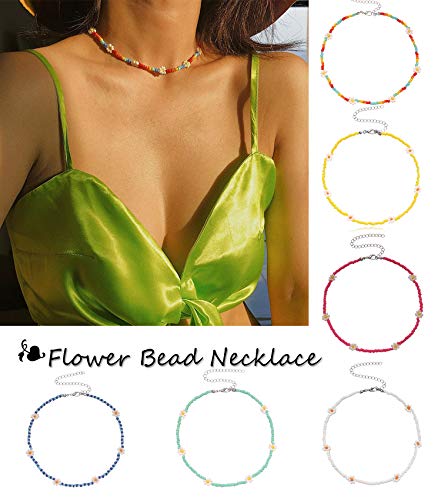 Beaded Choker Necklaces For Women Vsco Boho Handmade Flower Necklace Cherry Cute Necklace For Teen Girls Beach Necklace Set 6 Pieces - color: StyleA