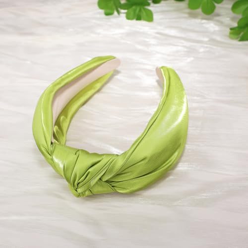 Lime Green Knotted Headbands for Women Satin Shine Non Slip Fashion Hair Bands for Sisters Girls Gifts - color: Silk Shine-Lime Green