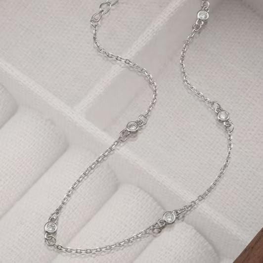 Cubic Zirconia Station Bracelet for Women, 14K Gold Plated or 925 Sterling Silver, Dainty Adjustable Chain, Stackable Minimalist Jewelry - color: White Gold