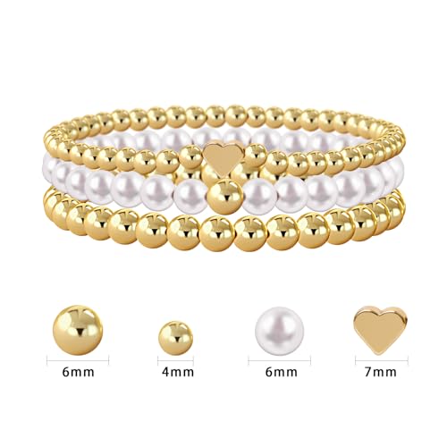 Dainty Pearl Chain Bracelets 14K Gold Bracelet for Women Adjustable Baroque Culture Jewelry Gifts for Mother Wife - color: 3pcs