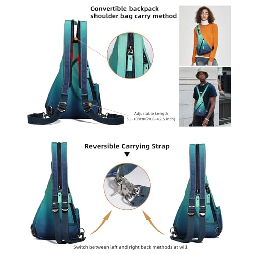 KL928 Sling Bag - Small Crossbody Backpack Shoulder Casual Daypack Rucksack for Men Women - color: 6881mr-blue+grayishgreen