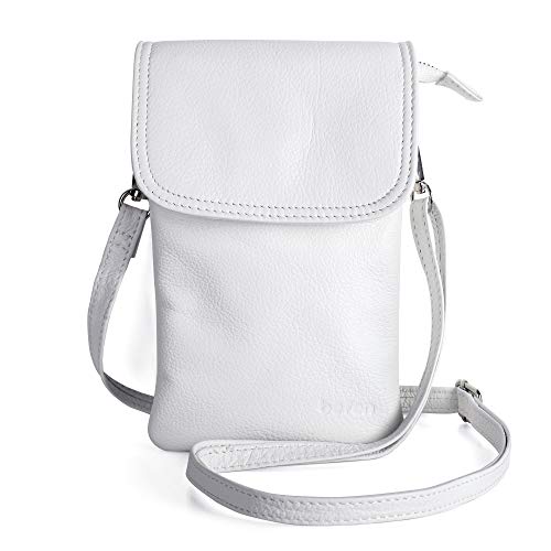 befen Genuine Leather Small Crossbody Bags for Women Cell Phone Bag Cross Body Purses,Silver Zipper - color: White