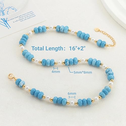 CANEVINKA Bohemian Beaded Choker Necklace 18K Gold Plated Bead Pendant Necklace Vintage Handmade Jewelry for Women - style: Blue Beaded Pearl