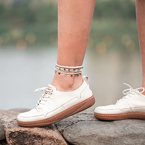 FANCY SHINY String Ankle Bracelets Waterproof Rope Anklets Braided Beach Boho Coin Anklets Cute Friendship Foot Jewelry for Women - style: White