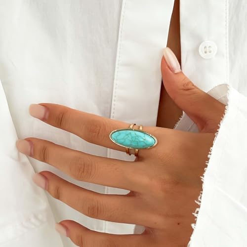 Turquoise Ring Boho Western Jewelry Chunky Thumb Statement Ring Dainty Simple Finger Open Jewelry Gift for Women Boho Dresses Accessories - color: A1:turquoise rings