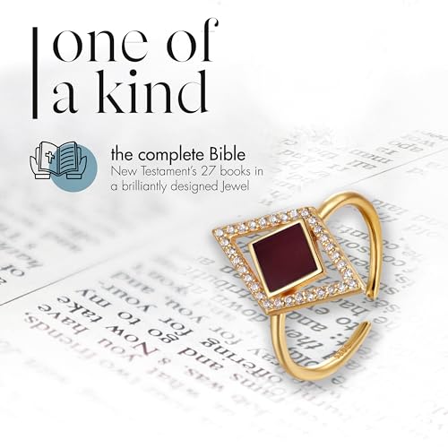 Gold Christian Ring for Women with Nano Bible Chip – Entire New Testament Inside – Elegant, Inspirational Gift for Her, Faith Jewelry for Any Occasion - style: Elegant