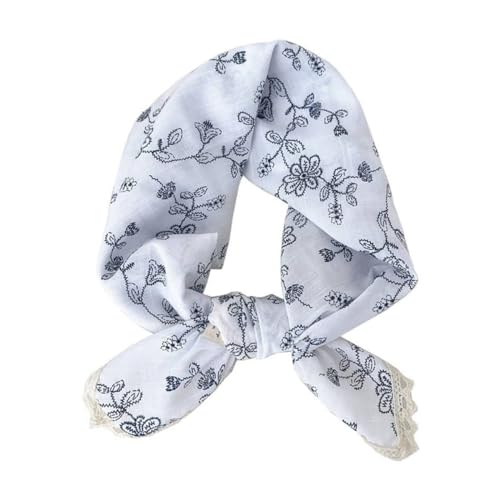 Soft Cotton Like Lace Bandana Headband, Head Wrap, Protective Coverage, Hair Neck Scarf for Women 24 x 24 inch - color: Cas010 - Sewing Flower W