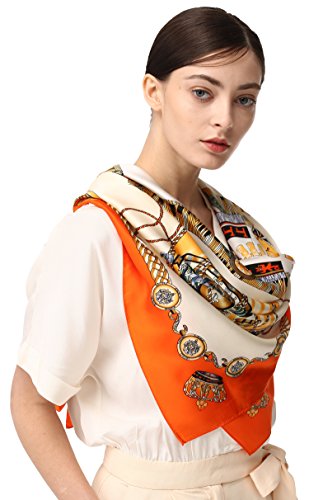 100% Silk Scarves, Extra-Large and XX-Large - color: Royal Drums, Orange