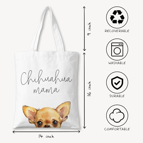 Dog Mama Canvas Tote Bag for Women, Dogs Lover Gift for Dog Mom, Birthday Christmas Cute Rottweiler Gifts For Women. - color: Chihuahua Mama (013)