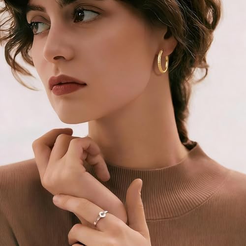 Gold Hoop Earrings 14K Gold Earrings for Women 14K Gold Hoop Earring for Women Leaf-Inspired Engraved Texture Hoops Earring for Womens Hoops 25/30MM - size: 25MM
