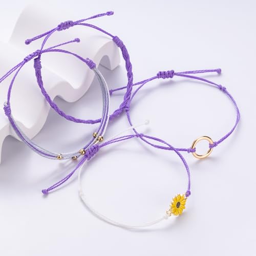 Sunflower Friendship Bracelets Boho Stackable String Bracelets Cute Trendy Gifts for Teen Girls Women - color: Purple