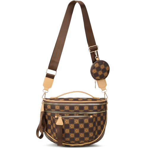 Crossbody Purse for Women Small Crossbody Bags Trendy Vegan Leather with Adjustable Shoulder Straps Gift for Mother Wife Mom - color: Coffee Checkered