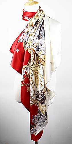 vabovin Satin Head Scarf for Women Silk Like Hair Scarf, 35 x 35 in | Silk Feel Fabric, Hair Wrap for Sleeping, Headscarf and Neck Scarf, Square Bandana Style, Fashion Accessory - color: 022 Red Beige Floral Print