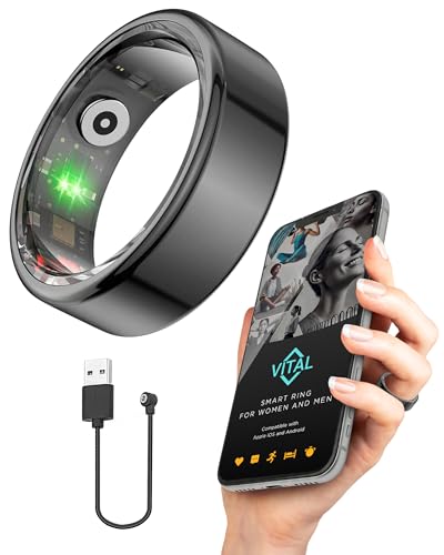 FREEZE2TRIM Vital Health Smart Ring for Women Rings for Men with Fitness, Sleep Monitor, Heart Rate, Activity Tracking, App (Size 7), Black - size: Size 7