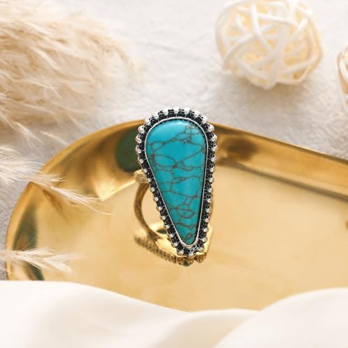 Bohemian Turquoise Ring for Women Stackable Vintage Chunky Boho Turquoise Ring Set Dainty Open Gemstone Knuckle Midi Finger Rings Western Statement Rings Jewelry - style: eight Water drop