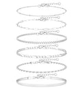 Besteel Ankle Bracelets for Women Waterproof - 14K Gold Plated Non Tarnish Layered Cuban Link Chain Rope Figaro Herringbone Anklets Set Plus Size Anklet Summer Foot Jewelry Gift Adjustable 8-12 Inch - style: 6 Pcs Silver Cuban-8.5+2.5 Inch