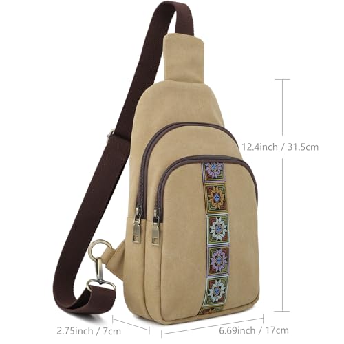 SILKAREA Canvas Sling Bag for Wome Crossbody Purse Small Sling Backpack Purse Travel Hiking Chest Bag Daypack - color: Brown