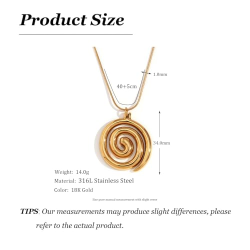 Frodete Statement Necklace for Women Chunky Gold Necklaces Long Pendant Necklace Boho Necklaces Gold Pendant Jewelry Cowboy Chic Style Cowgirl Outfit - color: Z1:Spiral Necklace