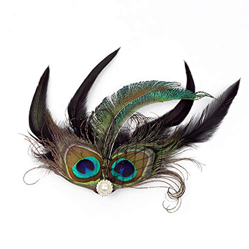 Fascinator Peacock Feather Hair Clips Flapper Headband Art Deco 20's Accessories for Women - color: 03green