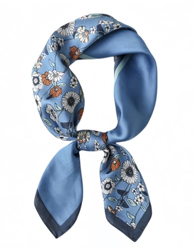 MINIDORA Satin Scarves for Women 27.5 × 27.5 inches Medium Square Elegant Silk Feeling Head Scarf - color: C004-blue