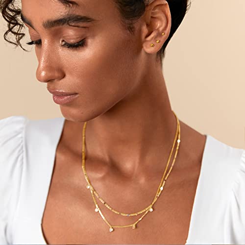 PAVOI 14K Gold Plated Solid 925 Sterling Silver Posts Dainty Ball Stud Flatback Earrings for Women - Cartilage Helix Piercing Jewelry - Small Screwbacks Stud Earrings for Women - color: Yellow Gold