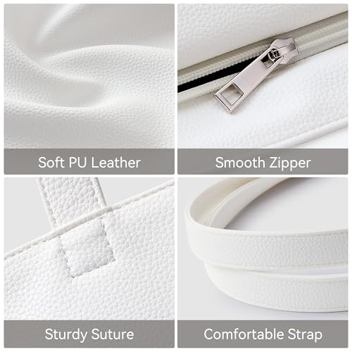 WLLWOO Soft Vegan Leather Tote Bag for Women Large Casual Hobo Handbags Zipper Shoulder Work Daily Weekender Travel Purse - color: White