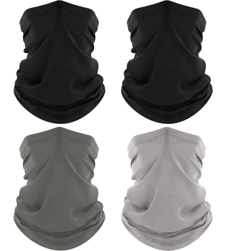 ROXUN 4 Pack Neck Gaiter, Cooling Breathable Face Mask UV Protection Scarf Hiking Bandana for Men/Women - color: 2 Black+gray+light Gray