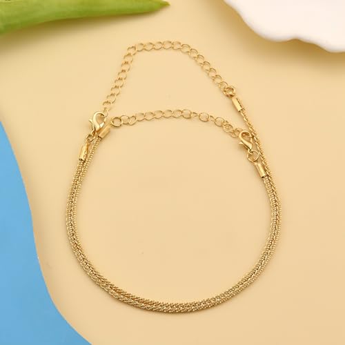 Ankle Bracelets for Women Gold Silver Layered Glitter Anklet for Women Waterproof Beach Cross Anklet Set Dainty Summer Foot Jewelry - color: Gold Layered Anklet