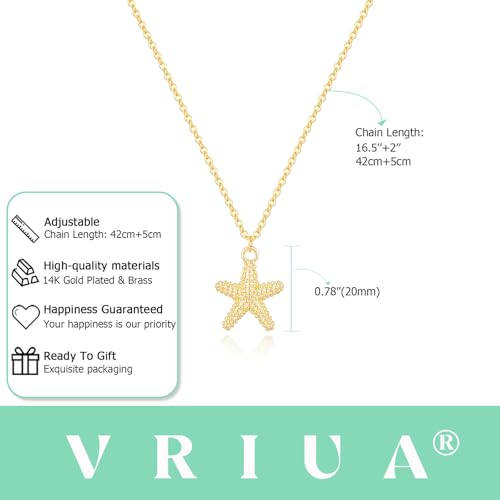 VRIUA Gold Necklace for Women - 14K Gold Plated Dainty Italian Horn Star of David Butterfly Bow Sun Lotus Volleyball Baseball Cowboy Boots Necklace Jewelry Everyday for Women - style: Starfish-1