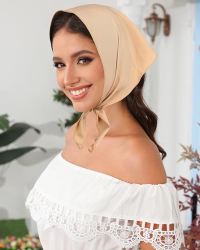 AWAYTR 3Pcs Hair Bandanas Head Kerchief for Women Girls Tie-Back Boho Hair Scarf Headband Bandana Triangle Head Scarf - color: Solid Color - Khaki / Pink / Black