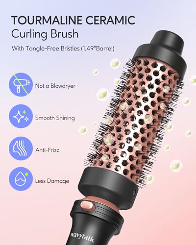 Wavytalk 5 in 1 Curling Iron,Curling Iron Set with Heated Round Brush and 4 Interchangeable Ceramic Curling Wand(0.5”-1.25"), Instant Heat Up,Dual Voltage Hair Curler - color: Rose Pink