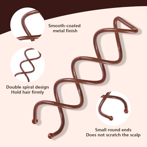 Teenitor 20Pcs Spiral Hair Pins, Spiral Bobby Pins, Twist Hair Pins for Buns, Spin Pins Hair Bun Maker for Women Girls with 10 Hair Ties, Brown - color: Brown