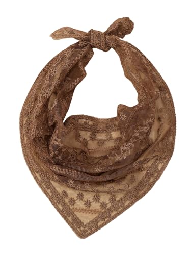 SweatyRocks Women's Floral Embroidery Lace Triangle Hair Scarf Headband Sheer Hair Bandana - color: Brown Lace, size: One Size