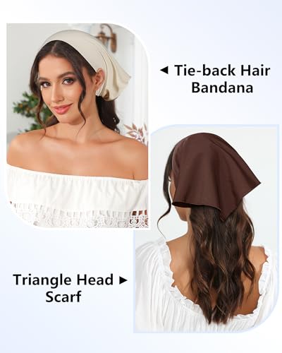 AWAYTR 3Pcs Hair Bandanas Head Kerchief for Women Girls Tie-Back Boho Hair Scarf Headband Bandana Triangle Head Scarf - color: Solid Color - Beige / Khaki / Brown