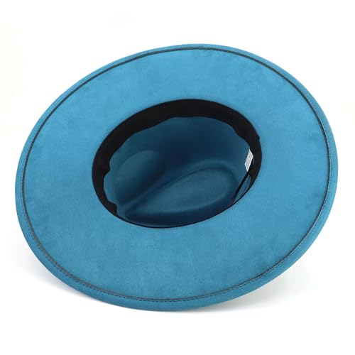 LIDHAY Big Wide Brim Fedora Hats for Women Men Western Suede Hat Panama Hat Outdoor Hats - color: Blue