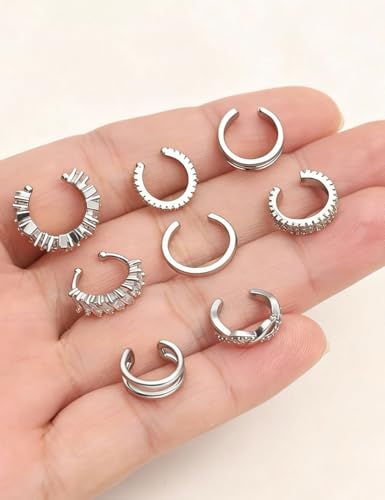 Tornito 16Pcs Ear Cuff Earrings for Women Non Piercing Ear Cuffs Cubic Zirconia Ears Clip on Earring Cartilage Helix Wrap Fake Earrings Jewelry Adjustable Gold Silver Plated - color: Silver